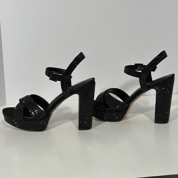 Maripe Leilani Open Toe Ankle Strap Rhinestone Platform Sandals Black | Size 7.5 - Picture 7 of 15